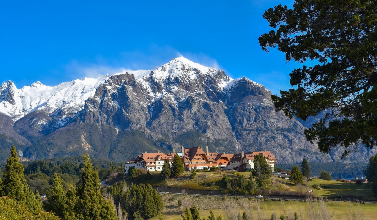 Hotel with a mountain on the background Bariloche, Argentina